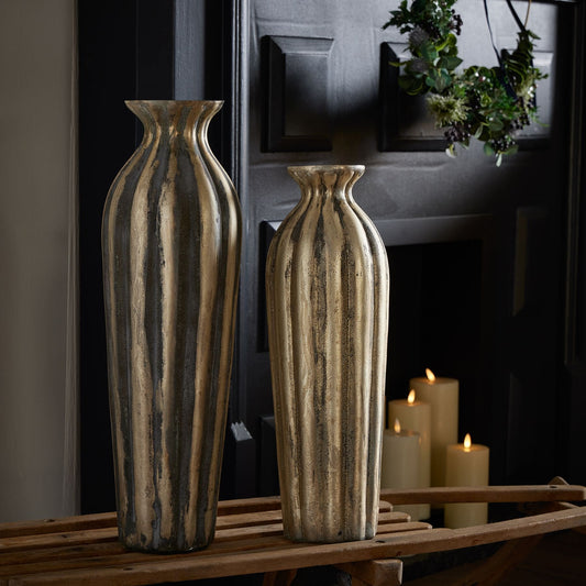 Burnished And Grey Striped Tall Vase