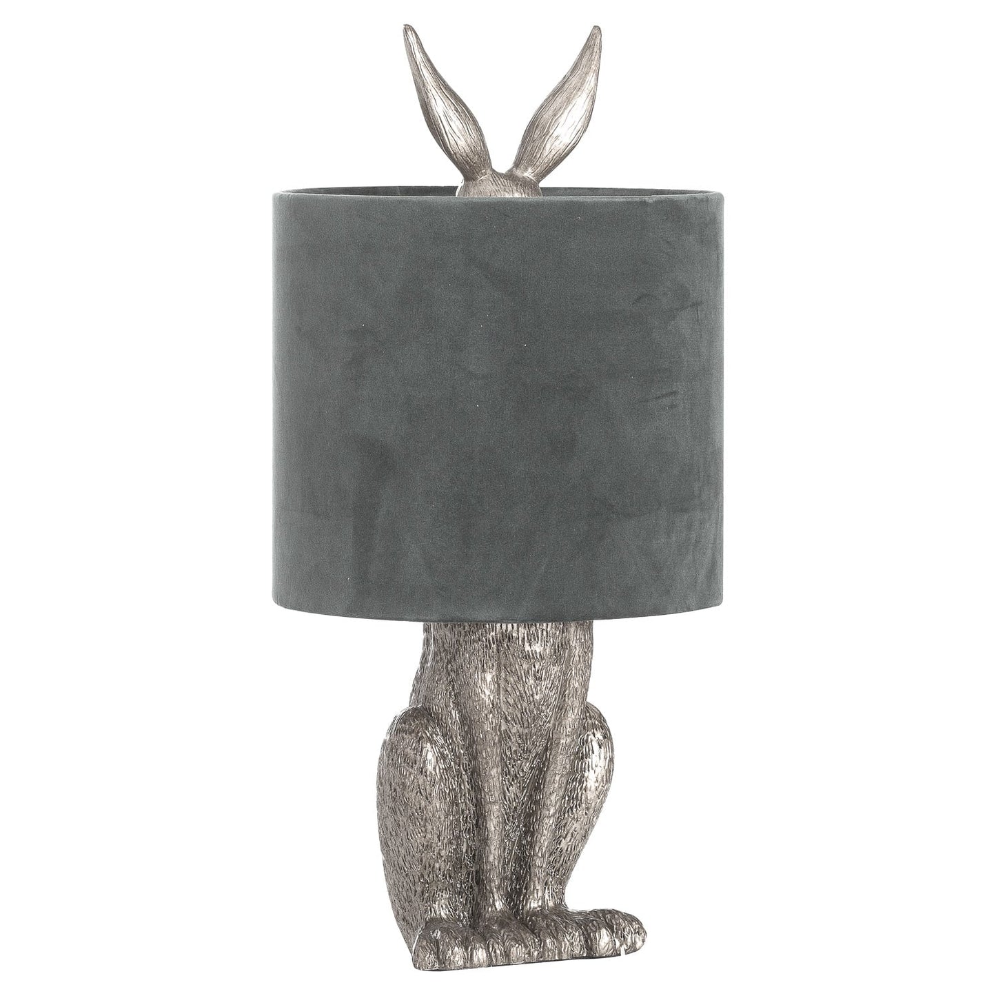 Silver Hare Table Lamp With Grey Velvet Shade