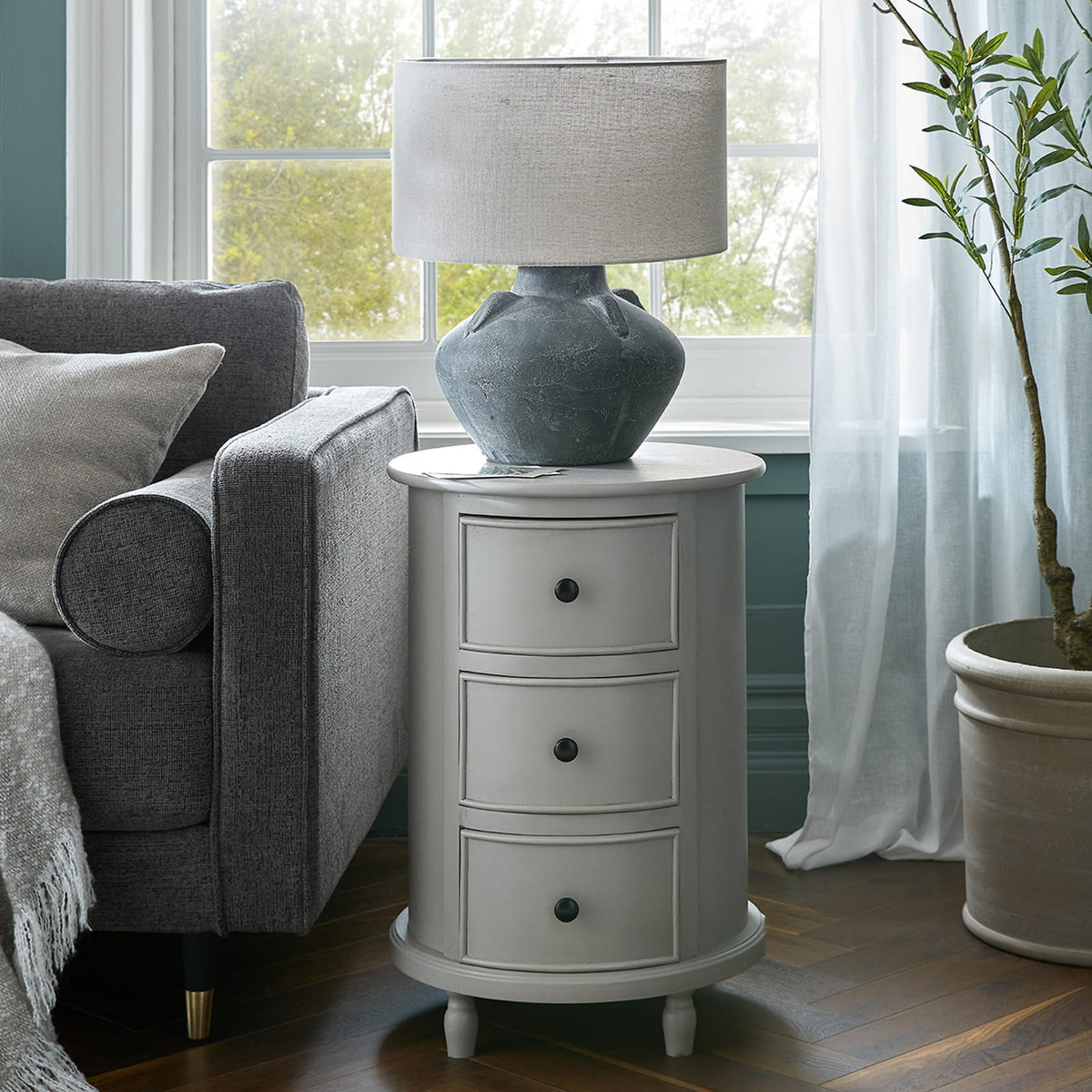 The Camden Collection 3 Drawer Round Side Table
